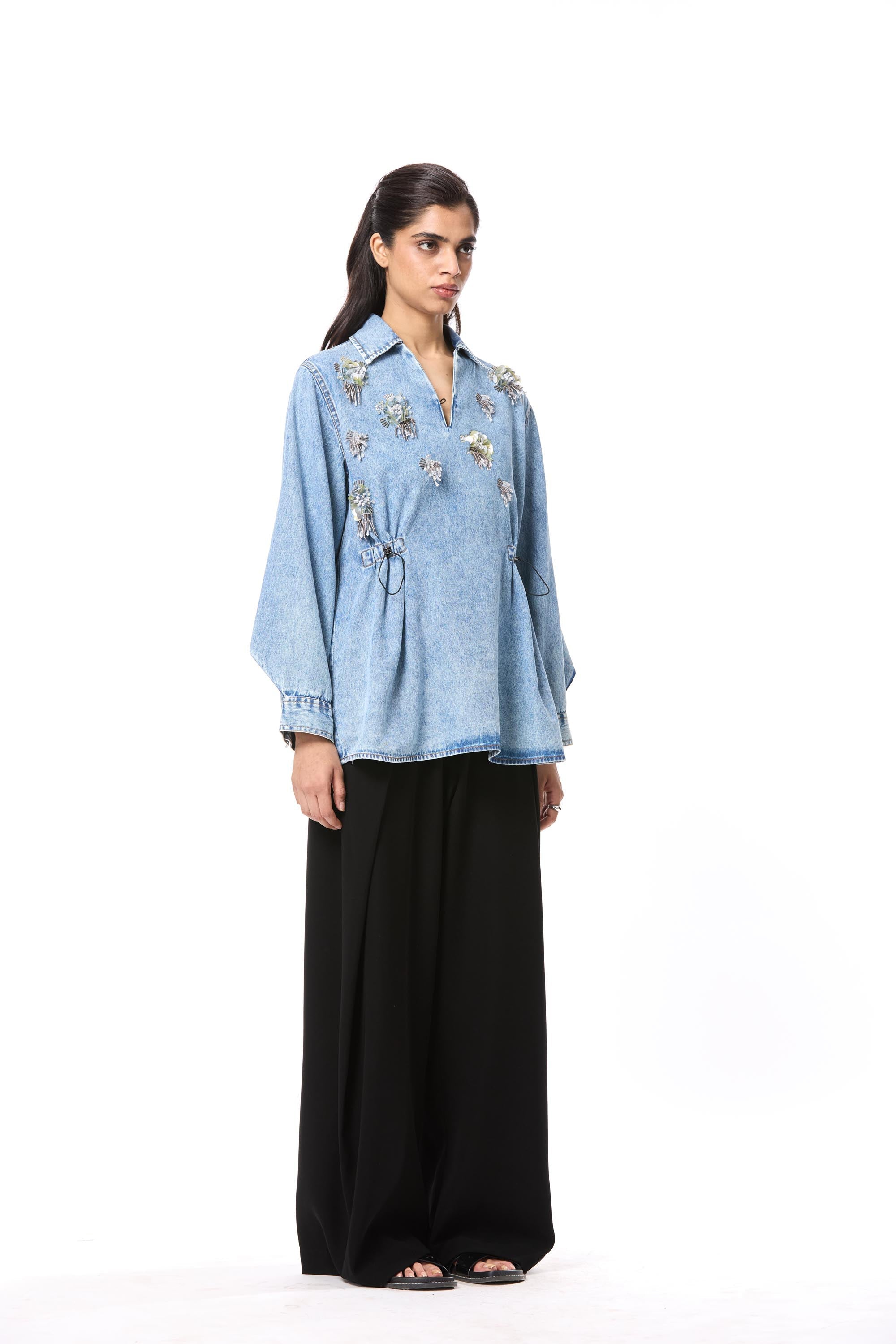 'VELNYX' EMBELLISHED DENIM TOP - Kanika Goyal Label