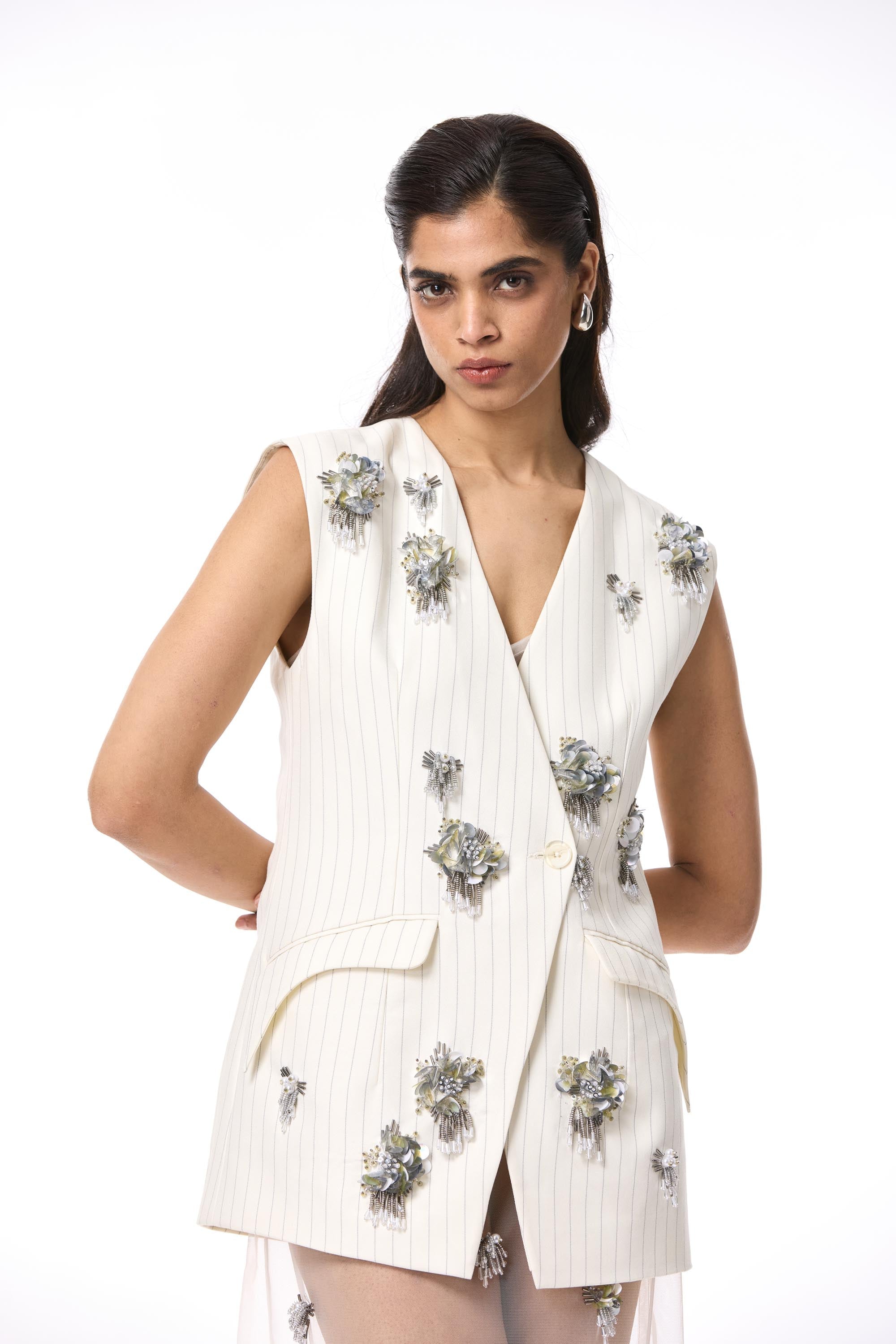 'VELNYX' FITTED EMBELLISHED VEST - Kanika Goyal Label