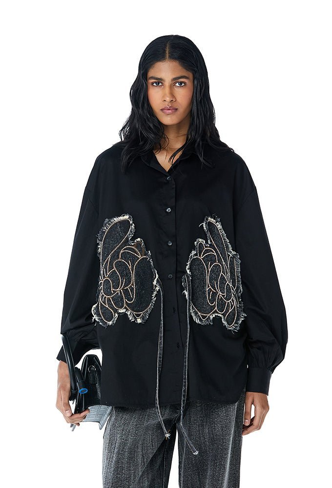 WARPED VINE Denim Appliqu Shirt - Kanika Goyal Label