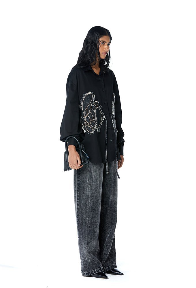 WARPED VINE Denim Appliqu Shirt - Kanika Goyal Label