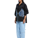 Warped Vine' Denim Appliqué Shirt - Kanika Goyal Label