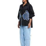 Warped Vine' Denim Appliqué Shirt - Kanika Goyal Label