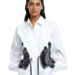 Warped Vine' Denim Appliqué Shirt - Kanika Goyal Label