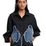 Warped Vine' Denim Appliqué Shirt - Kanika Goyal Label