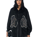 WARPED VINE' Denim Appliqué Shirt - Kanika Goyal Label