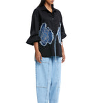 Warped Vine' Denim Appliqué Shirt - Kanika Goyal Label
