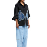 Warped Vine' Denim Appliqué Shirt - Kanika Goyal Label