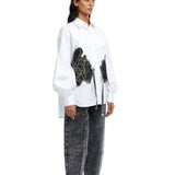 Warped Vine' Denim Appliqué Shirt - Kanika Goyal Label