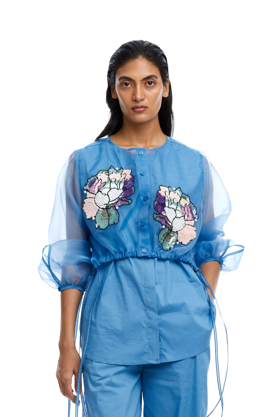 'Aster' Hand Embellished Organza Shirt - Kanika Goyal Label