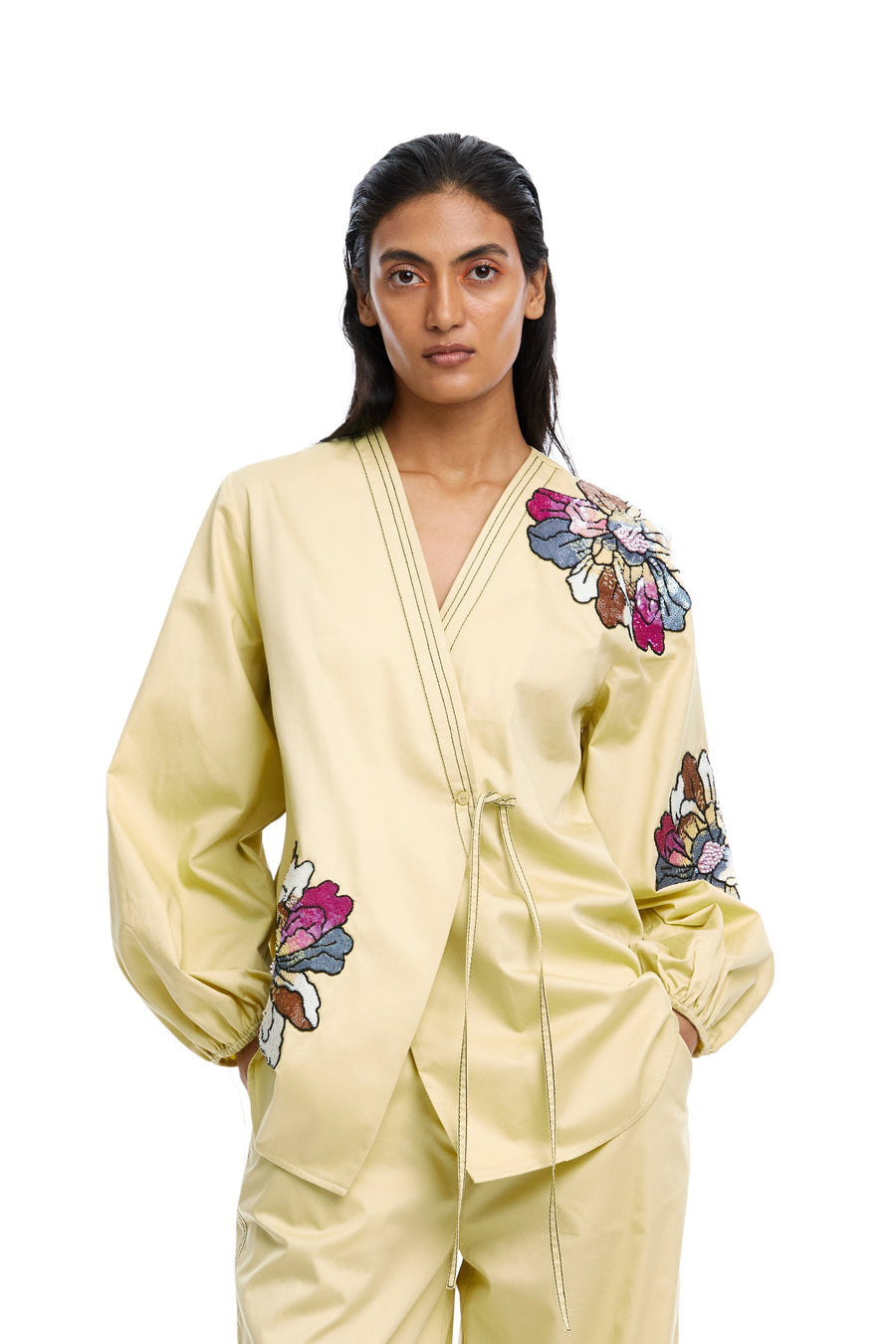 Ayla' Hand Embellished Wrap Shirt - Kanika Goyal Label