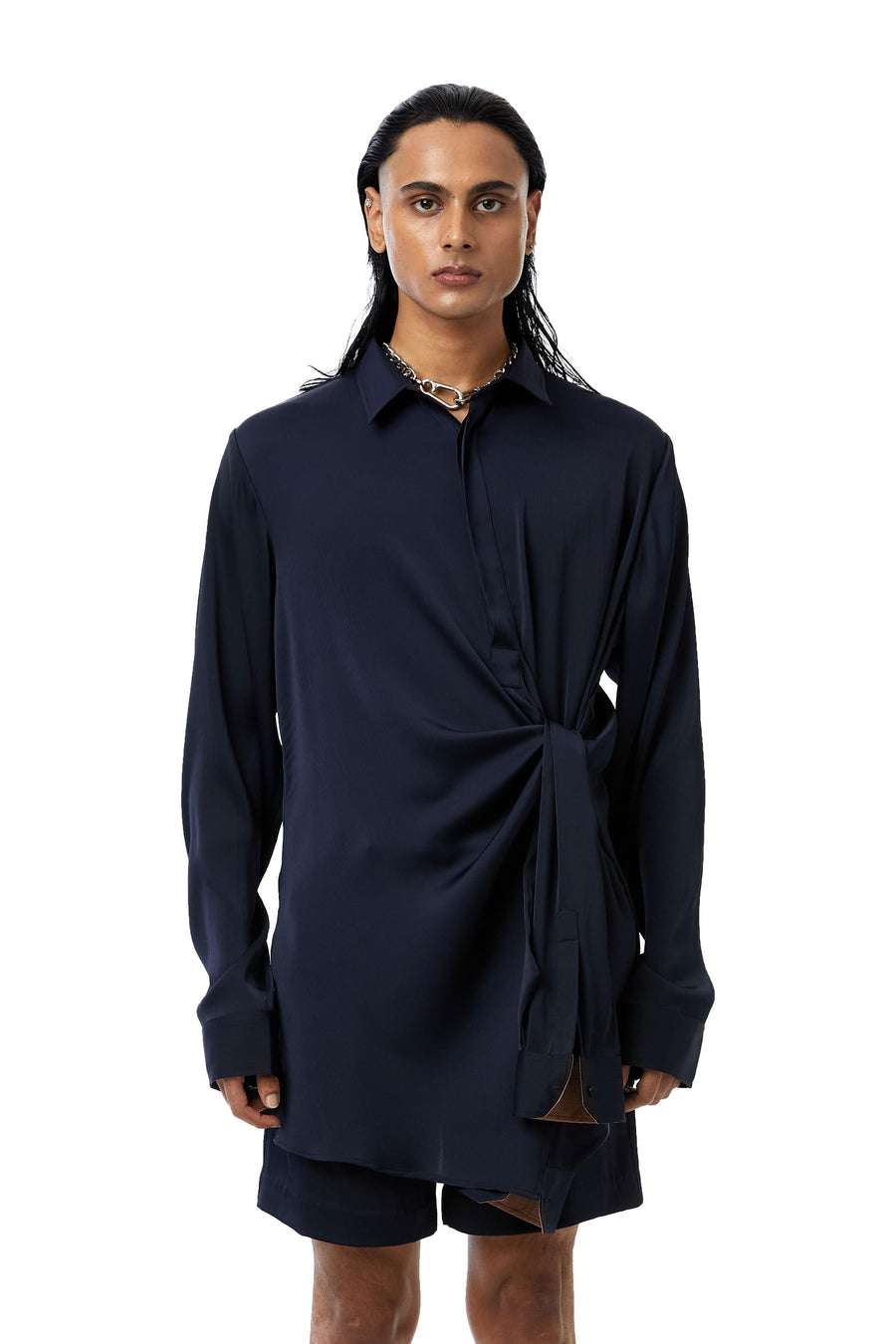 Full sleeves satin tie up shirt - Kanika Goyal Label