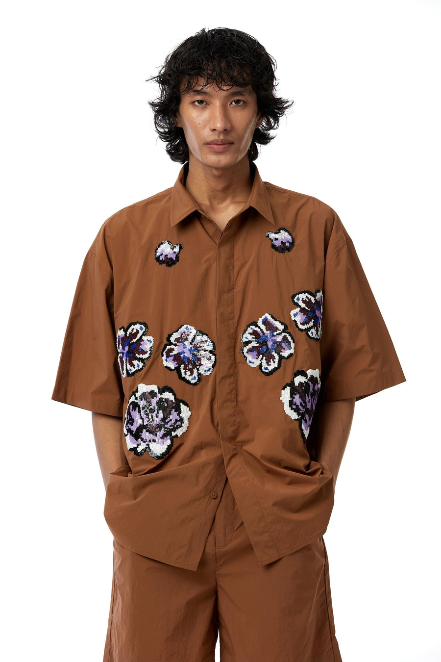 Half sleeves Pixel flower scattter shirt - Kanika Goyal Label