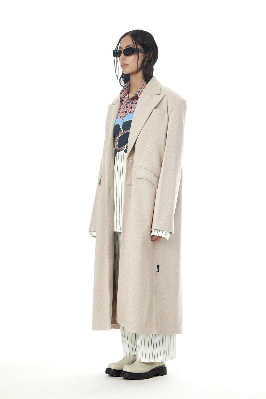 Herringbone Wool Coat with Crescent Pockets - Kanika Goyal Label