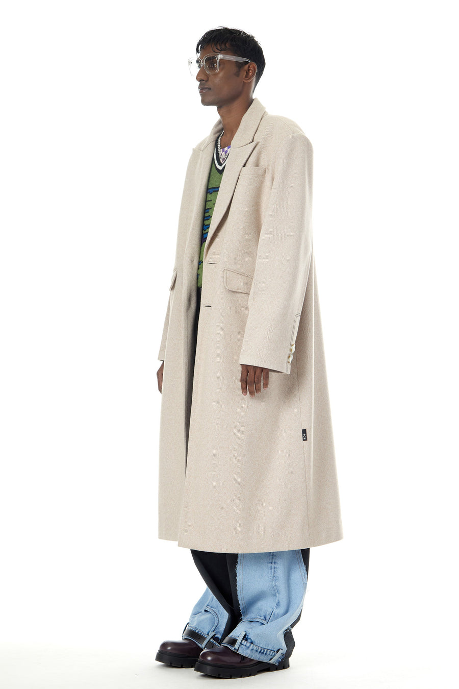 Herringbone Wool Coat with Crescent Pockets - Kanika Goyal Label