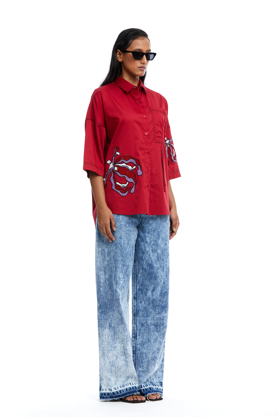 'Iris' Embellished Ruched Pocket Shirt - Kanika Goyal Label