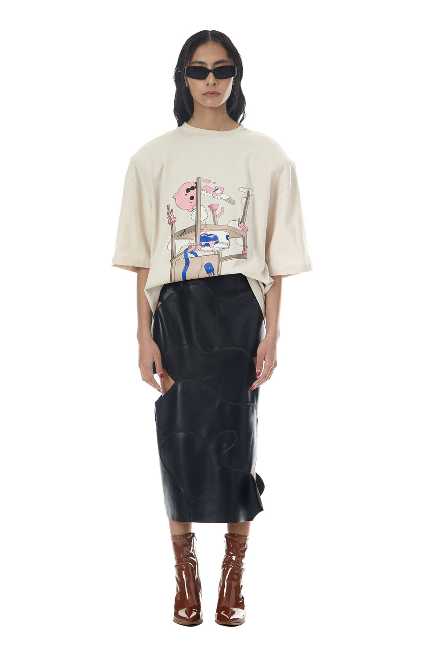 'Molten Goop' Faux Leather Patch Skirt - Kanika Goyal Label