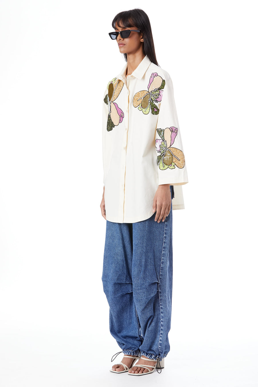 'Multi-Peony' Hand-Embellished Shirt - Kanika Goyal Label