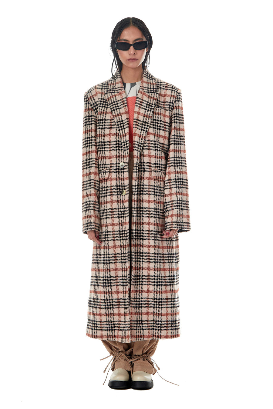 'Red Moon' Plaid Coat with Crescent Pockets - Kanika Goyal Label