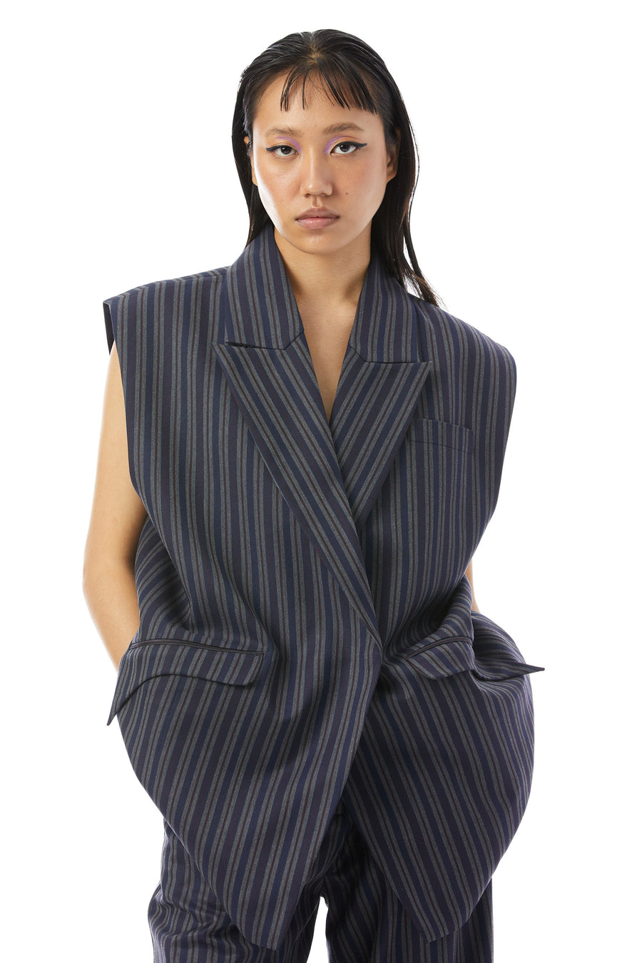 Striped Sleeveless Blazer - Kanika Goyal Label
