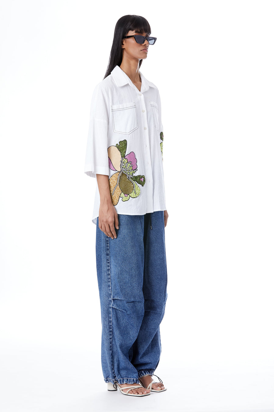 'Twin Peonies' Hand-Embellished Shirt - Kanika Goyal Label