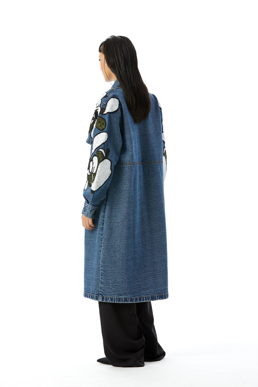 'Warped Vine' Embellished Denim Trench Coat - Kanika Goyal Label