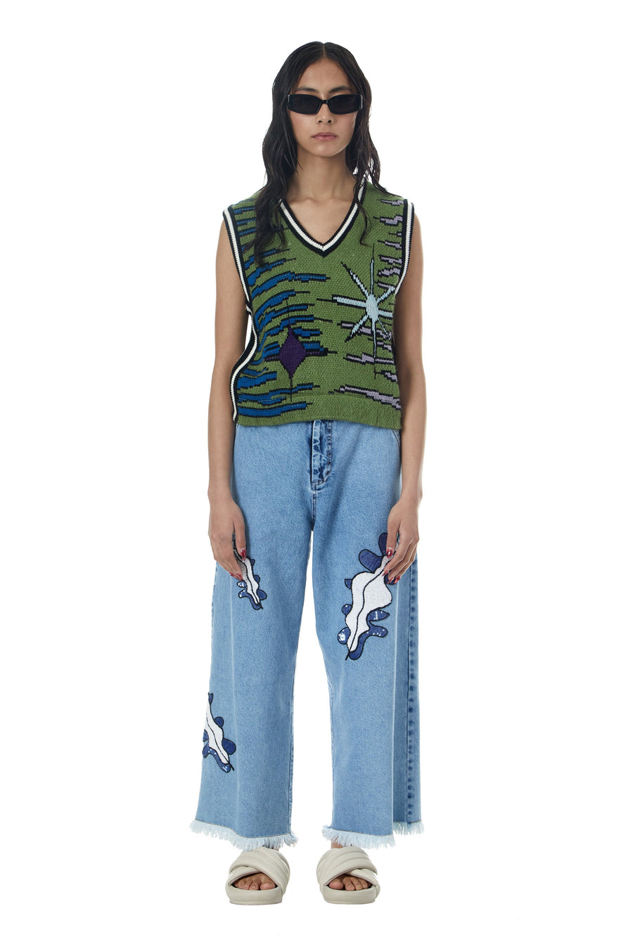 Willow' Embroidered Denim Pants - Kanika Goyal Label